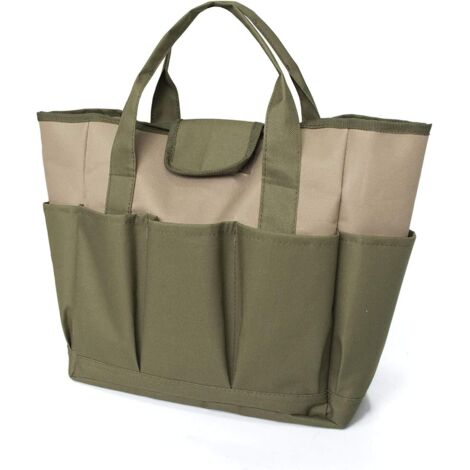 Kit de herramientas de jardinería, bolsa de mano grande para jardín con múltiples bolsillos para kit de herramientas de jardinería, bolsa para herramientas de jardín (verde + caqui)