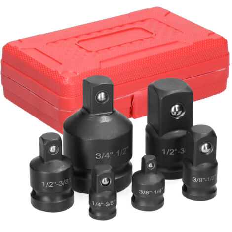 Kit de herramientas manuales para reparación que incluye 6 adaptadores y reductores para llaves de vaso neumáticas y llaves de impacto.