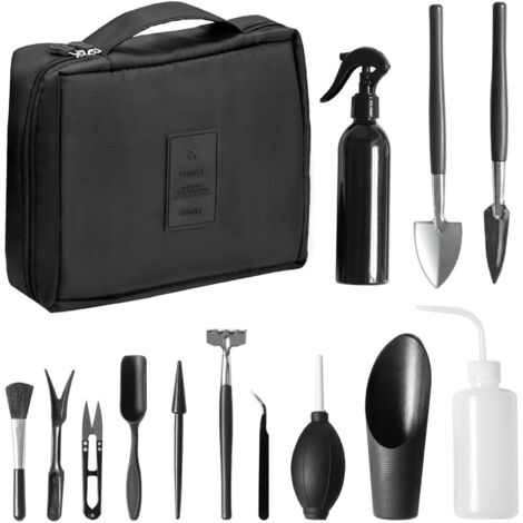 Kit de Herramientas para Bonsái, 13 Piezas de Acero al Carbón para Trasplante de Suculentas y Plantas de Interior, con Bolsa de Almacenamiento.