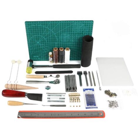 Kit de herramientas para marroquinería de 61 piezas, incluye punzón profesional para costura y accesorios de marroquinería.
