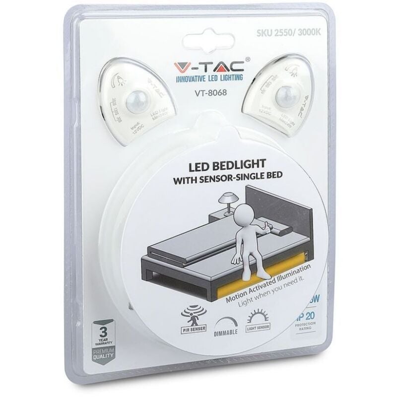 

V-tac - Kit de iluminación LED para cama con sensor de movimiento 2x1200mm Temperatura de color - 3000K Blanco cálido