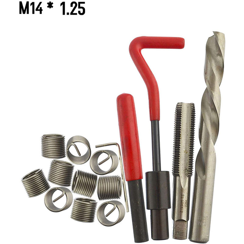 

Kit de insercion de reparacion de rosca metrica de 15 piezas M5 M6 M8 M10 M12 M14 Helicoil Car Pro Coil Tool M14 * 1.5,M14-1.25