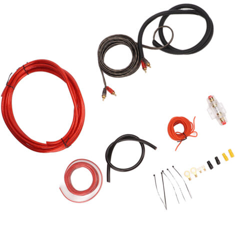 Kit de instalación de amplificador para coche de calibre 4 con cable de audio y subwoofer - Materiales ABS/metal de primera calidad - 13 accesorios incluidos