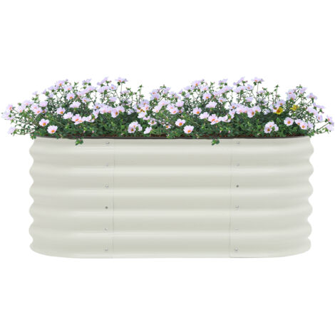 Kit de jardinière surélevée, 52 x 45 x 15 cm Jardinière modulaire métallique 6 en 1 pour légumes, fleurs, patio, jardinière au sol - Blanc perle