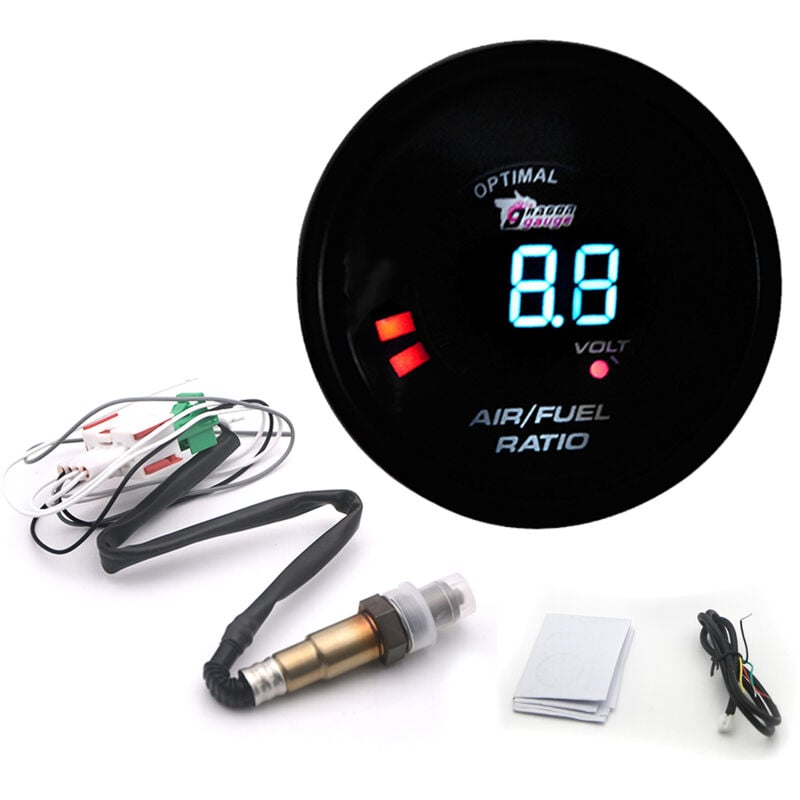Lifcausal - Kit de jauge de rapport air/carburant numérique à bande étroite 2 en 1 52 mm 12 v avec capteur d'oxygène O2 Accessoires de modification