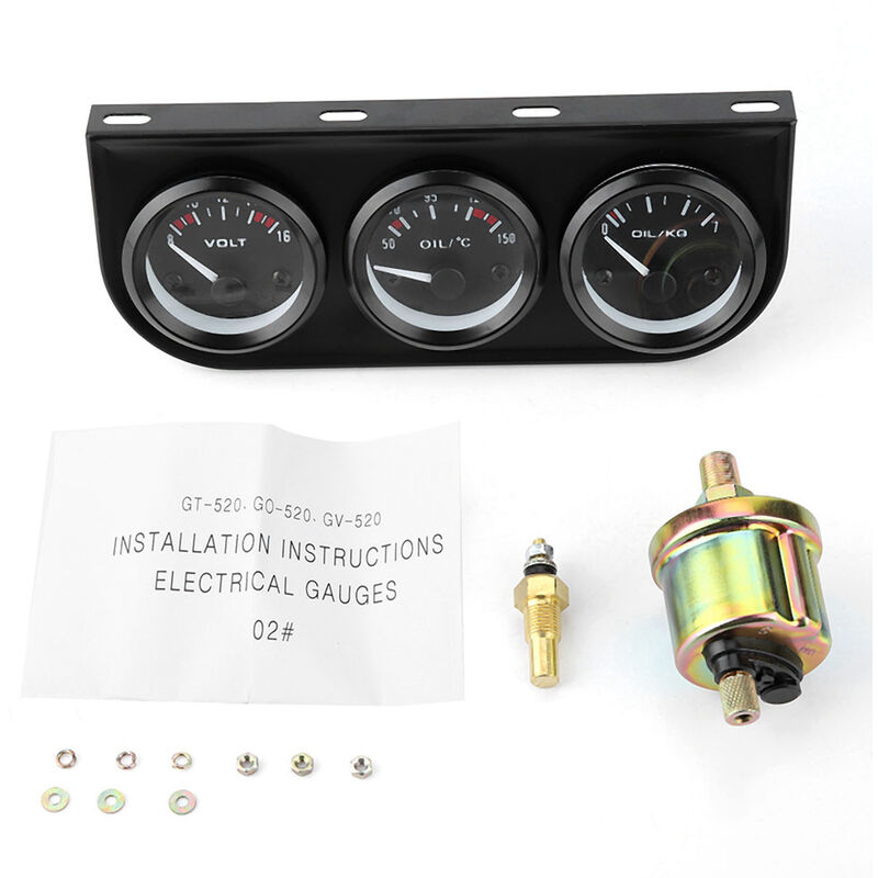 Eosnow Kit de jauge Triple 3 en 1, voltmètre, température de l'eau, jauge de pression d'huile, tachymètre