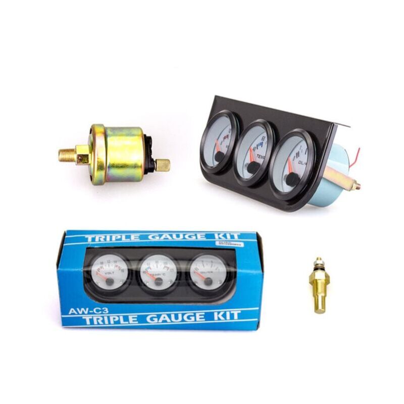 SNQ - Kit de jauge triple universel pour voiture Température de l'eau + Volts + Indicateur de pression d'huile 52mm Instrument