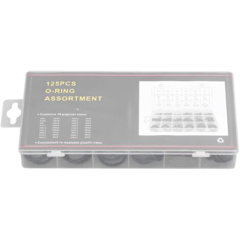 Kit de joints toriques 125pcs - Assortiment multifonction résistant à l'usure en caoutchouc noir, boîte de rangement