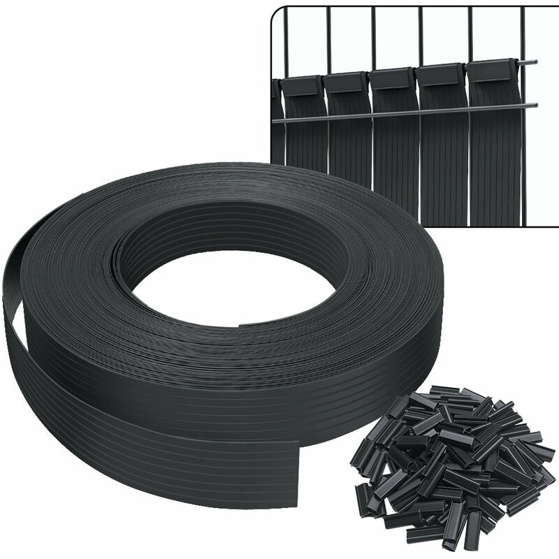 Vounot - Kit de lamelles occultantes pvc brise vue 75m x 4.7cm avec 150 clips Noir