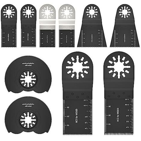 Kit de lames scie pour outil multifonction 10 pièces, accessoires oscillants bois, plastique et métal, Multimaster Fein Multimaster, Bosch, Black&Decker One-Light -