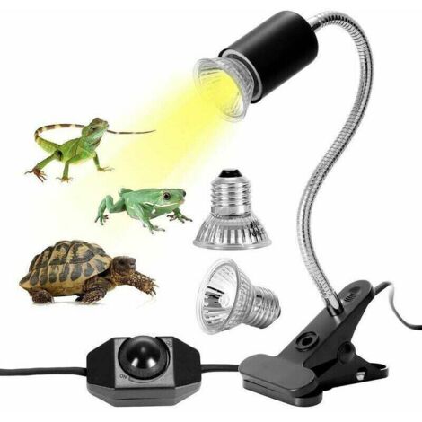 Kit de lámpara calefactora para tortugas, lámpara calefactora para reptiles con 2 bombillas UVA-UVB, 25 W, lámpara para tortugas terrestres de 50 W, base larga, rotación de 360 grados, para tortugas, 