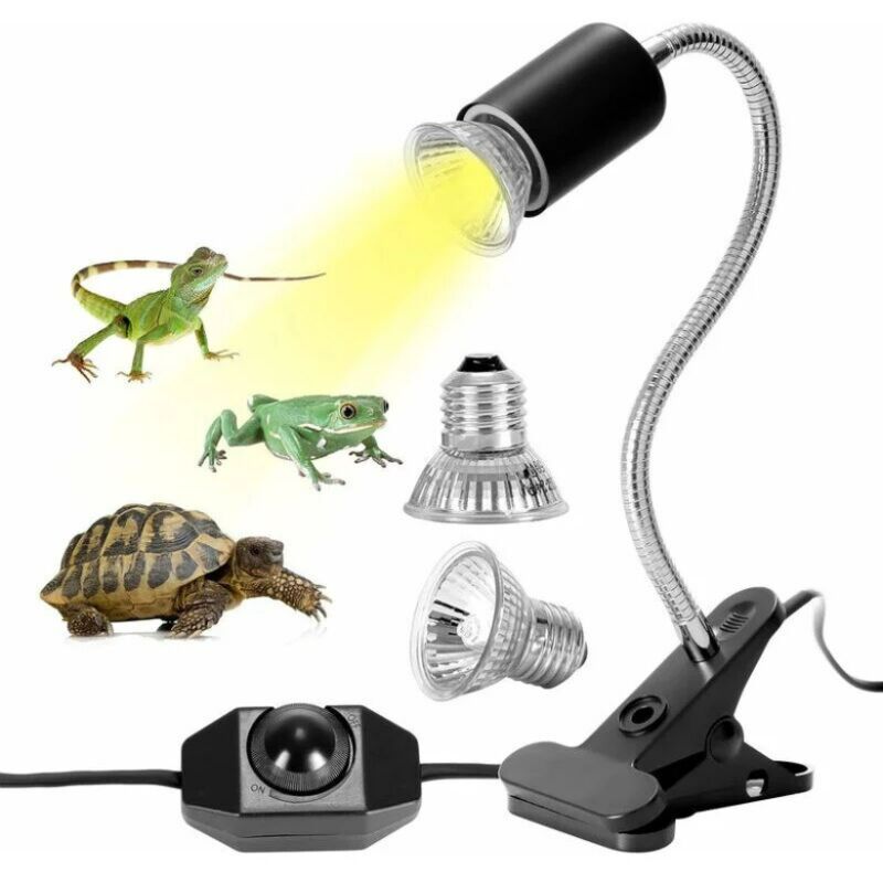 Kit de lampe chauffante, bande lumineuse chauffante pour reptiles, 2 ampoules 25 W 50 W, longue base pivotante, convient aux tortues, reptiles,