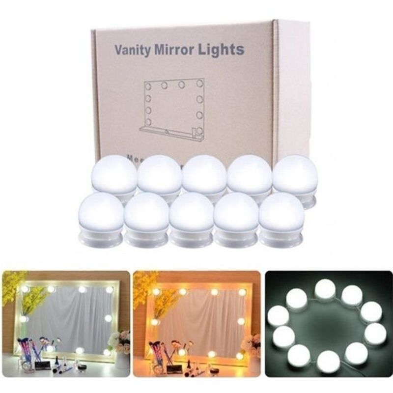 Kit de lampes de miroir à LED Dimmable 10 ampoules d'éclairage de la bande de montage DIY pour coiffeuse de maquillage