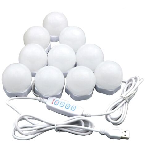 Kit de lampes de miroir style hollywoodien, couleur et luminosité réglables avec 10 ampoules LED, éclairage de miroir pour table de maquillage