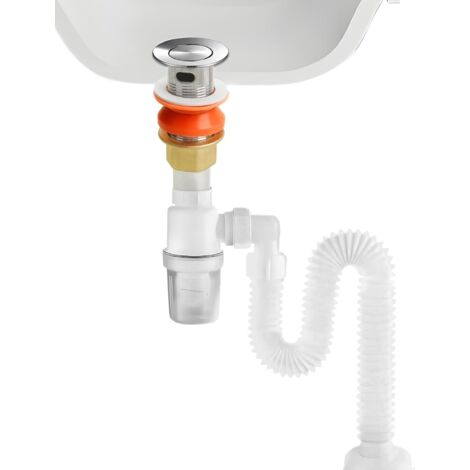 Kit de lavabo avec siphon 1 1/4" x 32 mm - Avec tuyau de vidange flexible et valve pop-up - Extensible - 290-820 mm - Pour évier de salle de bain, cuisine avec trop-plein