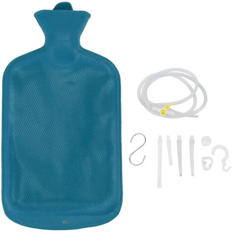 Kit de lavement 2L avec sac, longue tubulure et embouts réutilisables pour détox du côlon et nettoyage intestinal, débit d'eau réglable, bleu.