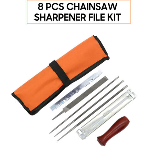 Kit de limes d'affûtage de tronçonneuse 8 pièces, outil manuel pour affûter la scie à chaîne électrique comprenant une lime ronde de 5/32 3/16 7/32 pouces, un manche en bois plat