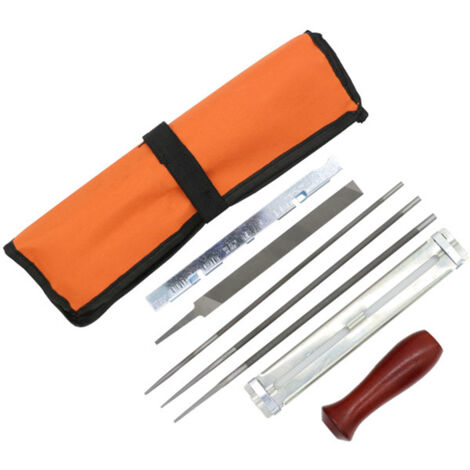 Kit de limes d'affûtage de tronçonneuse 8 pièces, outil manuel pour affûter la scie à chaîne électrique comprenant une lime ronde de 5/32 3/16 7/32 pouces, un manche en bois plat, un guide de classeme