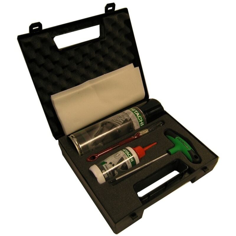 

714800 - Kit de limpieza clavadoras (1 bote spray limpiador + 1 bote aceite + 1 llave allen + cepillo + tela) - Hikoki