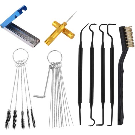 Kit de limpieza de carburador, que incluye 1 cepillo de un solo cabezal, 23 agujas, 5 cepillos de nailon, 4 ganchos de limpieza y 1 llave hexagonal, apto para motocicletas, motosierras y máquinas de s