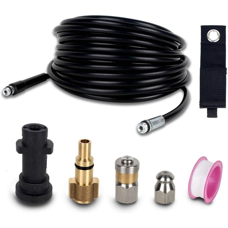 

Kit de limpieza de manguera de drenaje para lavadora a presión de 15 m con boquilla de chorro y boquilla de chorro giratoria para Karcher K2 K3 K4 K5