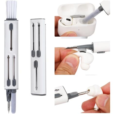 Kit de limpieza de teclado 4 en 1, kit de limpieza multifuncional, cepillo suave para puerto de carga de teléfono, auriculares, iPod, iPhone, iPad, computadora portátil (blanco)