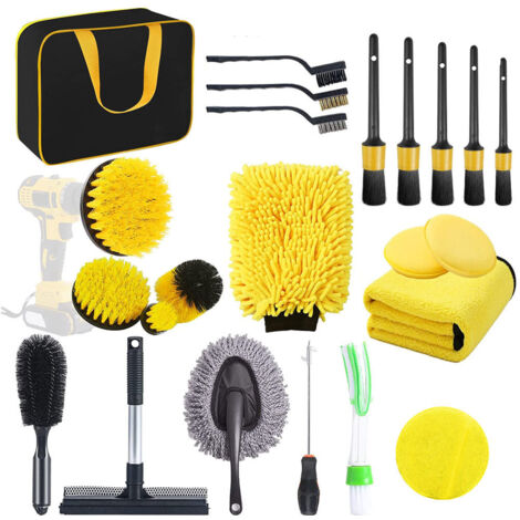 Kit de limpieza para coche de 23 piezas, color amarillo, con bolsa de almacenamiento.