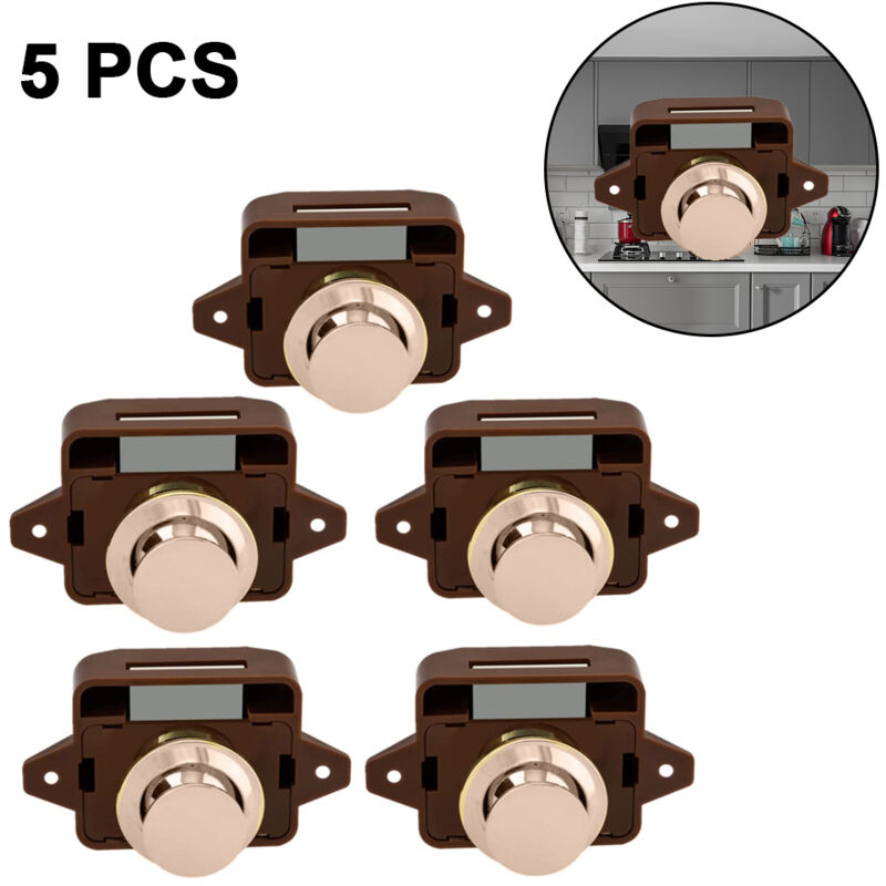 Kit de loquet de verrouillage de porte à bouton-poussoir - 5 pièces sans clé pour armoire, porte d'armoire, bateau, van, camping-car