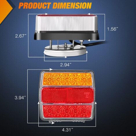 Kit de luces LED magnéticas para remolque, cable de 24 pies con enchufe de 7 pines, parada trasera ámbar, luces de placa de señal de giro en 12 V, RV, camionetas, barcos marinos (sistema de 5