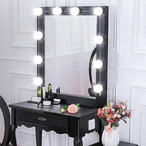 Kit de Lumière LED pour Vanity Miroir, Lampe pour Miroir Dimmable 10 Ampoules LED Guirlandes Lumineuses pour Salle de Bain L0874
