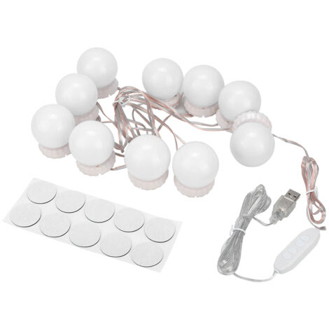Kit de Lumières de Maquillage Mural LED - 10 Ampoules Dimmables à 3 Températures de Couleur, USB, 4.8m, Blanc, ABS+ PVC pour Miroir Salle de Bain, Salon, Dressing
