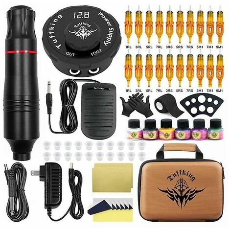 Kit de machine à tatouer rotative professionnelle stylo à tatouer mitrailleuses maquillage permanent avec encres de couleur alimentation cartouche aiguilles kit de tatouage noir