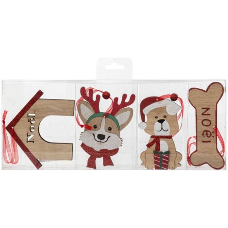 Kit de madera con tema navideño 4 piezas Perro de Navidad - Feeric lights & christmas