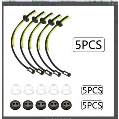 Kit de Maintenance Carburant 5 Ensembles Filtre, Joint, Durites pour Tondeuses et Debroussailleuses (Tuyaux PU 25cm Noir + 15cm Jaune, Compatible 2/4 temps, Réservoir 18mm)