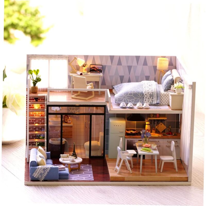 Kit de maison de poupée Bricolage Miniature - - Maison en bois moderne - Assemblage - Jouet pour enfant montré comme image