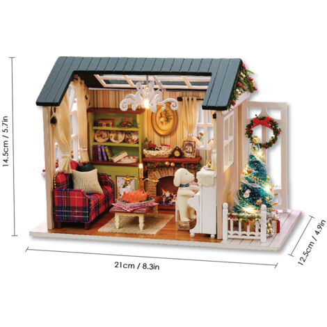 Kit de maison de poupée miniature de Noël à faire soi-même, mini maison en bois 3D réaliste avec meubles, lumières LED, décoration de cadeau d'anniversaire pour la journée des enfants.