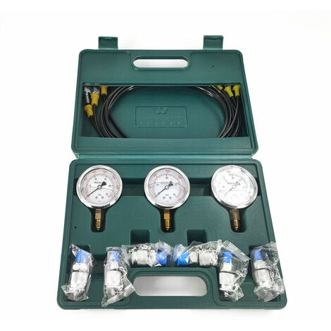 Kit de manomètre hydraulique Kit hydraulique pour excavatrice Appareil de mesure de pression avec 6 raccords de test 3 manomètres 3 tuyaux de test