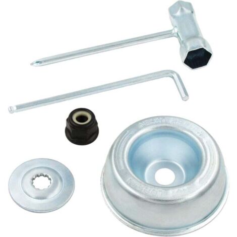 Kit de mantenimiento de accesorios para adaptador de cuchillas Stihl (arandela de empuje, placa de soporte, tuerca de brida, llave)