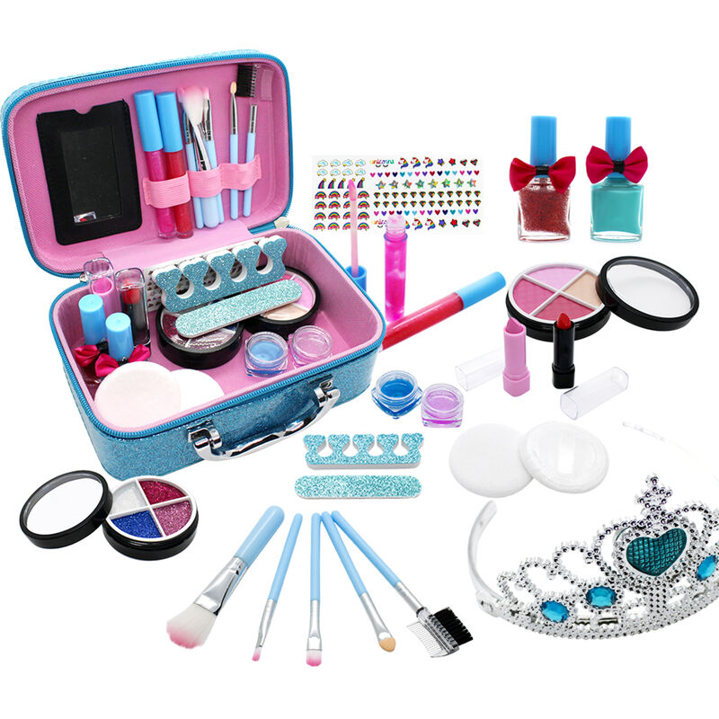 

Kit de maquillaje para ninas para ninos, juego de maquillaje de moda lavable, juego de cosmeticos para ninas, 22 piezas, seguro, no toxico para