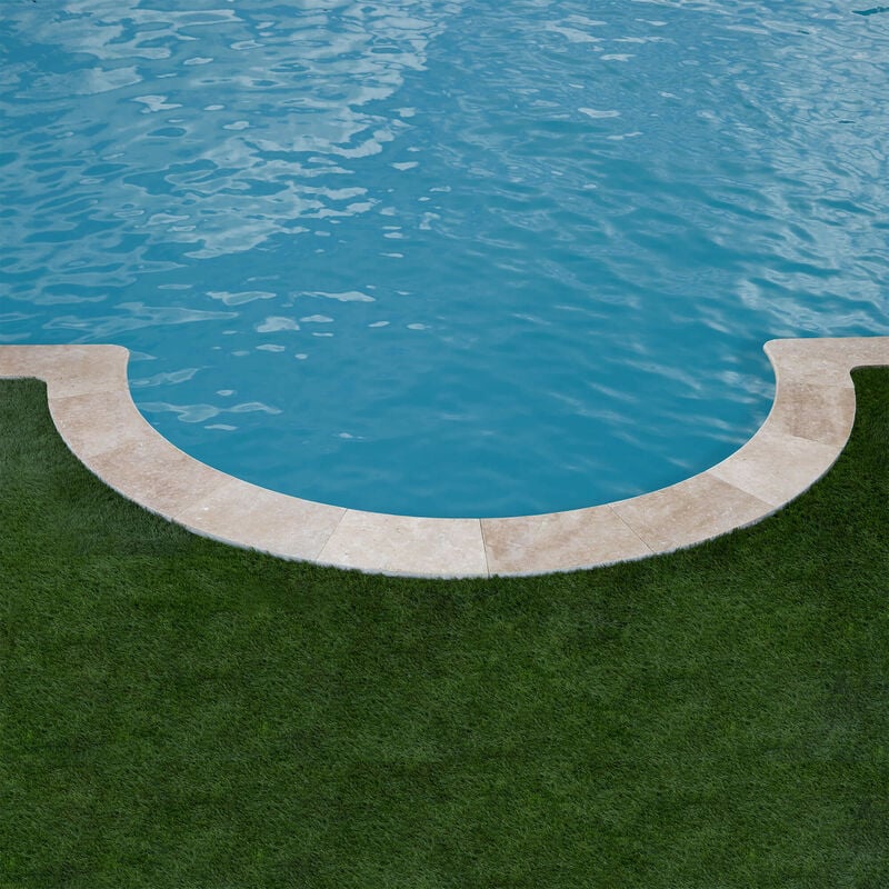 Ro'ma Nature - Kit de margelles pour escalier roman Travertin 1er choix - R150x33x3 cm - Bord rond - Beige Mix