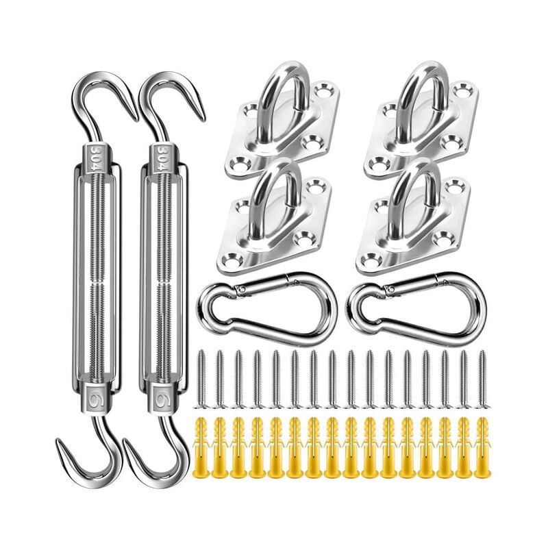 Kit de matériel de voile d'ombrage 40 pièces, Kit de voile d'ombrage en acier inoxydable 304 pour voile d'ombrage triangulaire rectangulaire/carré