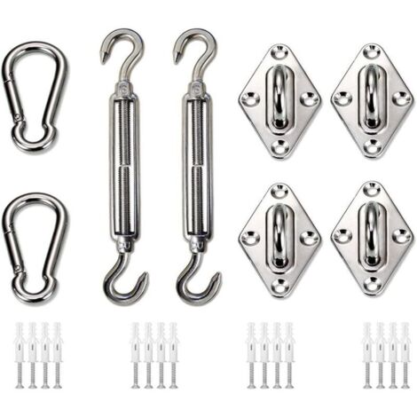 Kit de Matériel pour Voile d'ombrage Rectangulaire, Acier Inoxydable Kit de Toile Ombrage Robuste Accessoires de Fixation pour Jardin Patio Cour