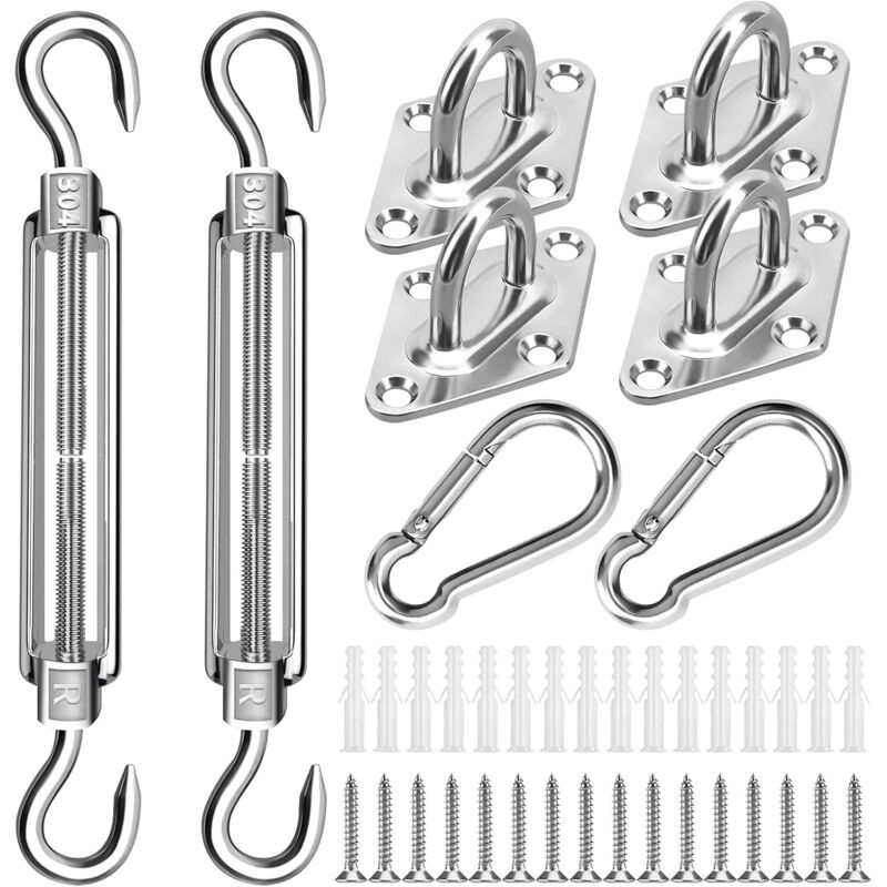 Kit de Matériel pour Voiles d'Ombrage,Kit de Fixation pour Voile d'Ombrage 304 Inoxydable,Fixations d'Ombrage de Voile pour Triangle et Carré,Soleil