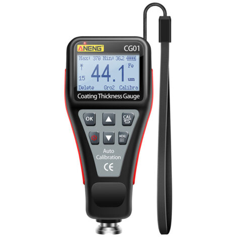 Kit de medición de espesor de recubrimiento CG01 para metales ferrosos y no ferrosos, medidor de espesor de pintura automotriz con pantalla LCD giratoria automática ajustable y alarma.