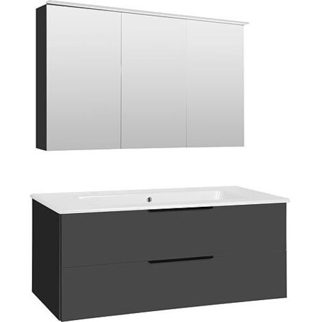 Kit de meubles de salle de bains LOSSA anthracite brillant 2 tiroirs largeur 1210 mm