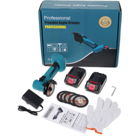 Kit de meuleuse d'angle sans fil 21 V avec moteur électrique sans balais de 19 000 tr/min, outils électriques, 2 chargeurs de batterie de 1 300 mAh pour couper, griller, polir