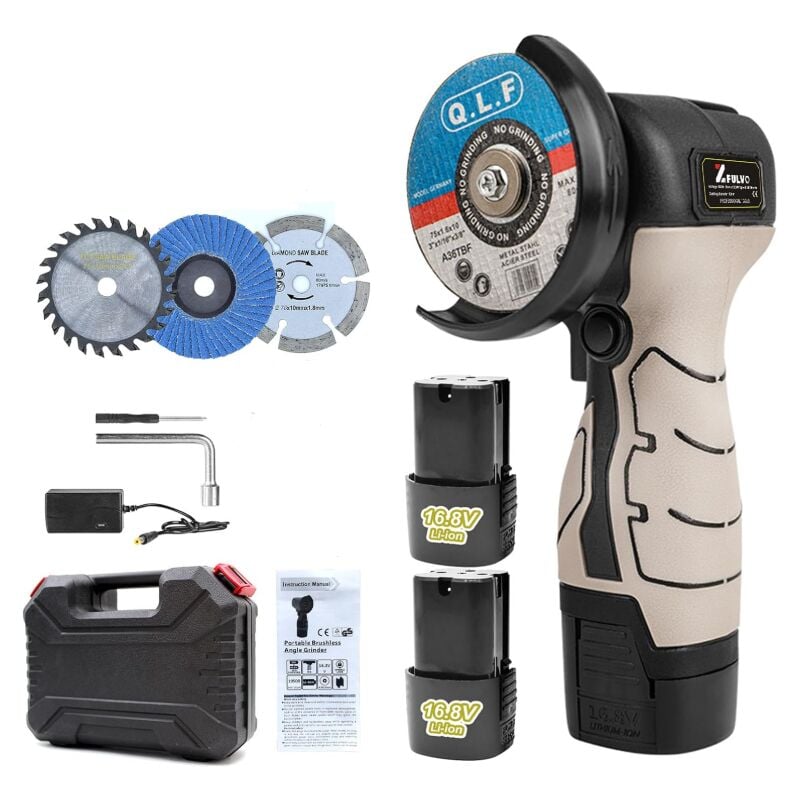 Kit de meuleuse d'angle sans fil, mini meuleuse d'angle électrique 19 500 tr/min avec 1 batterie 16,8 V 2 000 mAh et 4 disques de coupe, meuleuse