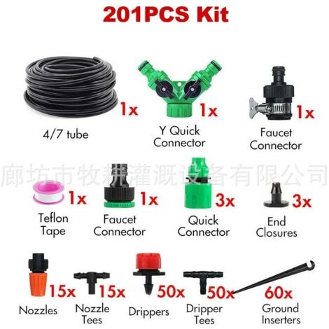 Kit de micro-irrigation goutte à goutte 50 m, système d'irrigation automatique pour serres et jardins, équipement d'irrigation goutte à goutte