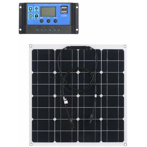 Kit de module de panneau solaire monocristallin 50W 18V Resistance a l'eau IP65 haute efficacite avec controleur de charge solaire 10/20/30/40/50A Regulateur intelligent PWM pour la charge de batterie