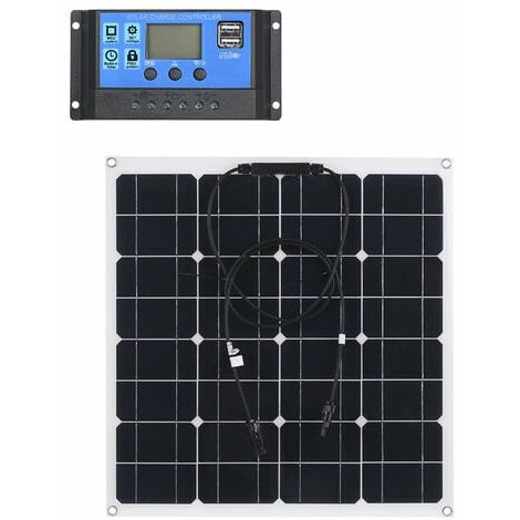 Kit de module de panneau solaire monocristallin 50W 18V Resistance a l'eau IP65 haute efficacite avec controleur de charge solaire 10/20/30/40/50A Regulateur intelligent PWM pour la charge de batterie